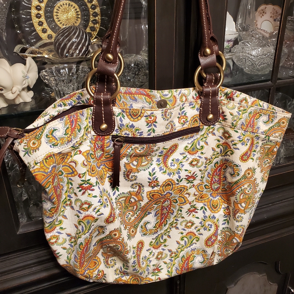 Giani Bernini Paisley Print Hand Bag/Tote with Brown Faux Leather Straps
